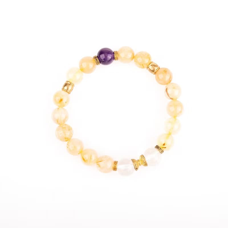 能量手鍊【非凡-日光】金髮晶紫水晶白水晶手鍊