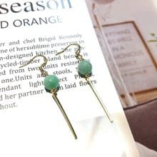 Eli Jewelry經典莫蘭迪圓珠天然A貨緬甸玉造型14K包金垂墜耳環