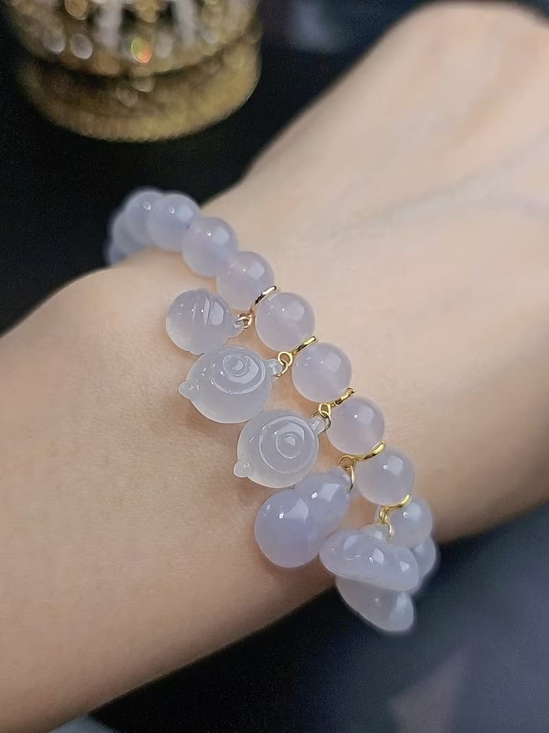 貴人•桃花|18k真金冰粉紫隨意扣|緬甸A貨翡翠鈴鐺茶壺葫蘆蓮蓬