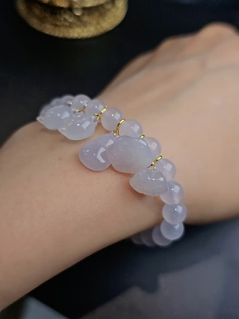 貴人•桃花|18k真金冰粉紫隨意扣|緬甸A貨翡翠鈴鐺茶壺葫蘆蓮蓬