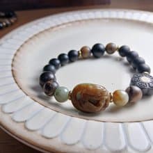珠串雕刻手鍊 紅皮油青種緬甸玉/龍雕刻手鍊