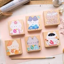 許願御守招財貓彩色楓木印章6入組 P469