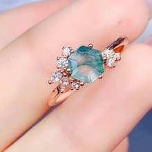 Hexagon Moss Agate Rring, Green Moss Agate Ring, Natural Moss Agate Ring
