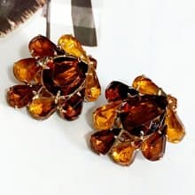 vintage jewelry  古董漸層棕色萊茵開屏夾式耳環