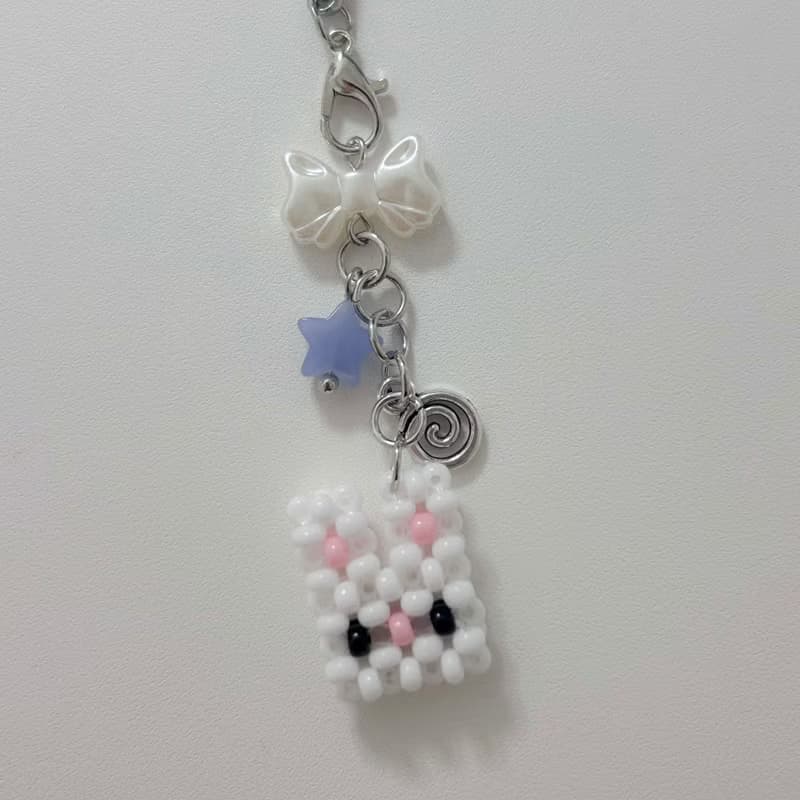 Square Rabbit Mini Beads Keyring