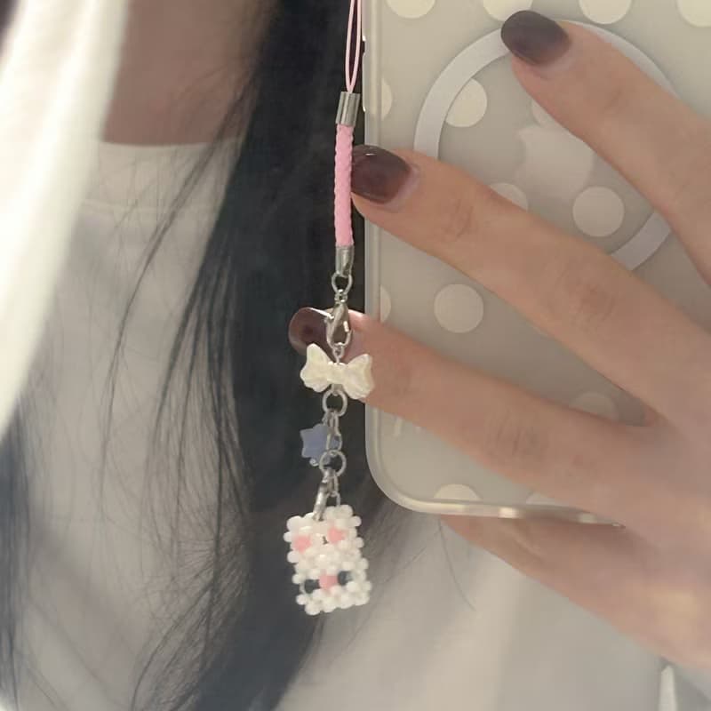 Square Rabbit Mini Beads Keyring