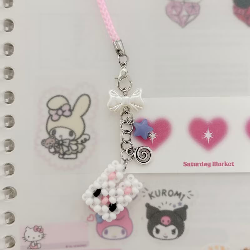 Square Rabbit Mini Beads Keyring
