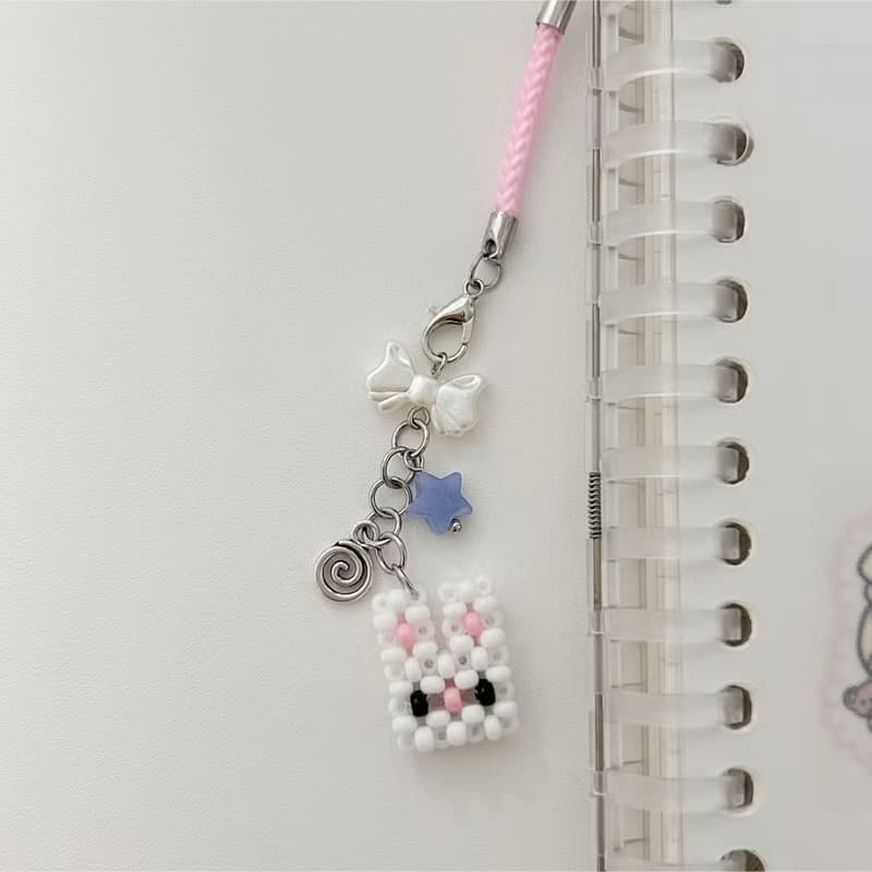 Square Rabbit Mini Beads Keyring