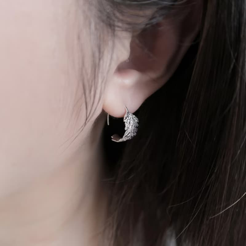 森林系 925純銀 羽翼葉 U型 耳環 耳夾 一對  免費送禮包裝