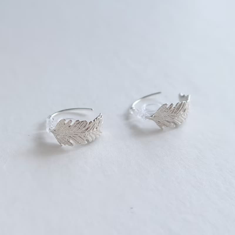 森林系 925純銀 羽翼葉 U型 耳環 耳夾 一對  免費送禮包裝