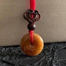 快速出貨 免費開光 天然A貨緬甸玉翡翠平安扣項鍊 蜜糖黃紅翡