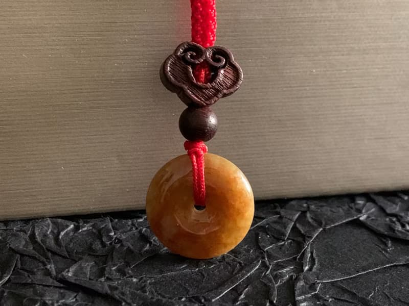 快速出貨 免費開光 天然A貨緬甸玉翡翠平安扣項鍊 蜜糖黃紅翡