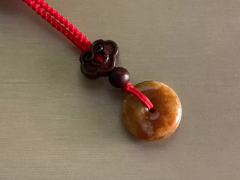 快速出貨 免費開光 天然A貨緬甸玉翡翠平安扣項鍊 蜜糖黃紅翡