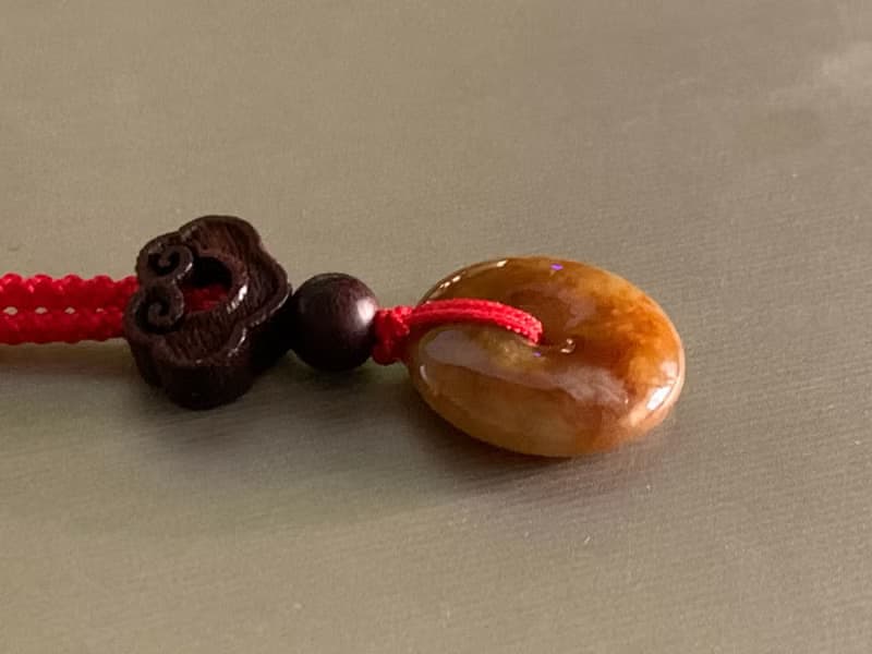 快速出貨 免費開光 天然A貨緬甸玉翡翠平安扣項鍊 蜜糖黃紅翡