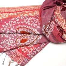 【畢業禮物】喀什米爾水煮羊毛手工刺繡圍巾披肩粉桃紫橘腰果花