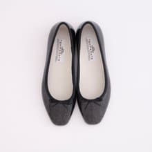 EMMA GLITTER (BLACK) PVC SQUARE TOE FLATS / RAIN SHOES スクエアトゥ パンプス