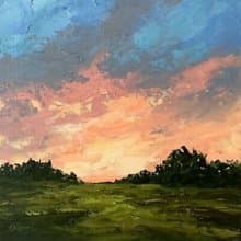 Original Sunset Sunrise Landscape Oil Painting On Canvas Textured Impasto Art