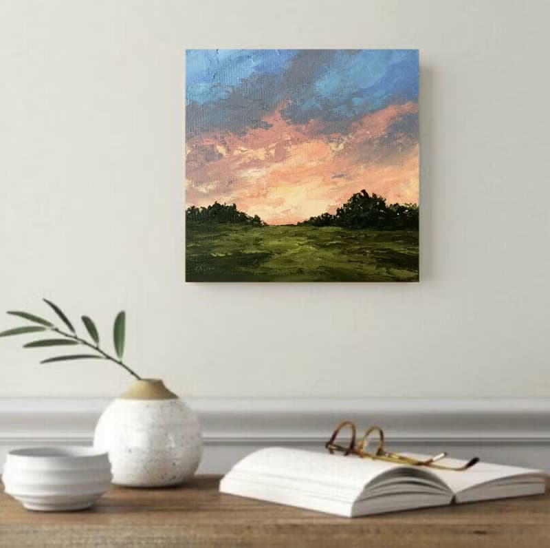 Original Sunset Sunrise Landscape Oil Painting On Canvas Textured Impasto Art