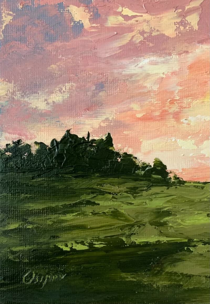 Original Sunset Sunrise Landscape Oil Painting On Canvas Textured Impasto Art