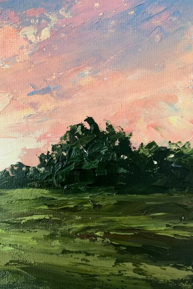 Original Sunset Sunrise Landscape Oil Painting On Canvas Textured Impasto Art