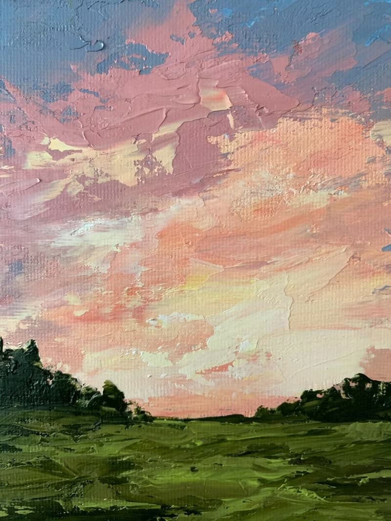 Original Sunset Sunrise Landscape Oil Painting On Canvas Textured Impasto Art
