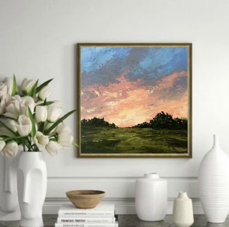 Original Sunset Sunrise Landscape Oil Painting On Canvas Textured Impasto Art