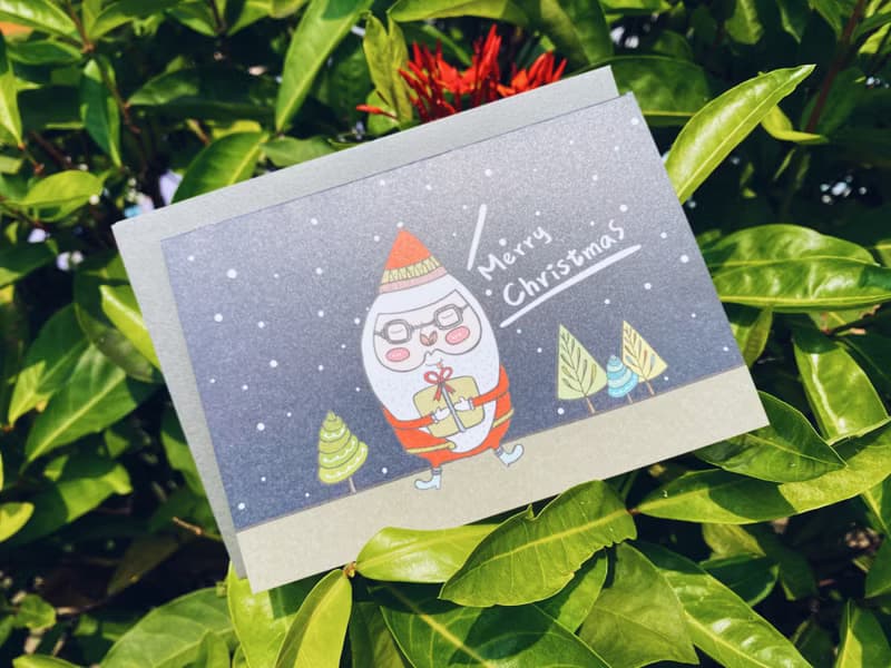 插畫手寫對折卡片 - 聖誕老公公