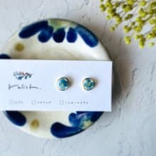 紫陽花 金継ぎ ライン 陶器 ピアス イヤリング ノンホールピアス あじさい 小ぶり 小さい シンプル ブルー 青 水色 ゴールド 金 やきもの アジサイ 6月