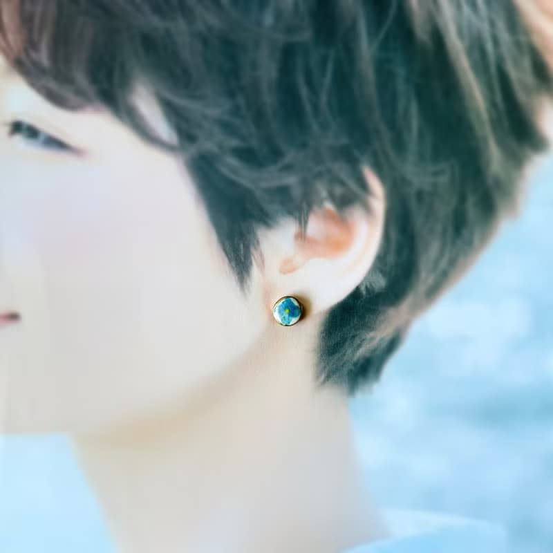 紫陽花 金継ぎ ライン 陶器 ピアス イヤリング ノンホールピアス あじさい 小ぶり 小さい シンプル ブルー 青 水色 ゴールド 金 やきもの アジサイ 6月