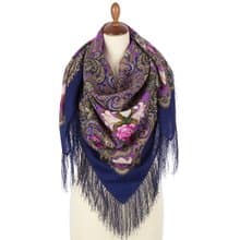 Pavlovo Posad Russian Shawl 100% Wool Scarf 125x125 cm Wrap Silk Fringe 1862-14
