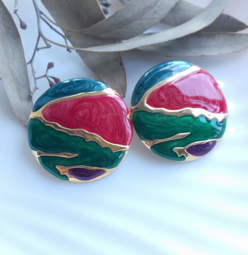Vintage Jewelry 西洋古董飾品 撞色 復古 針式耳環