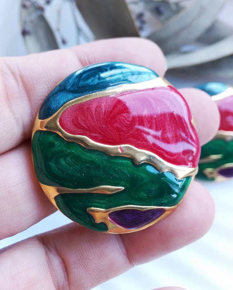 Vintage Jewelry 西洋古董飾品 撞色 復古 針式耳環