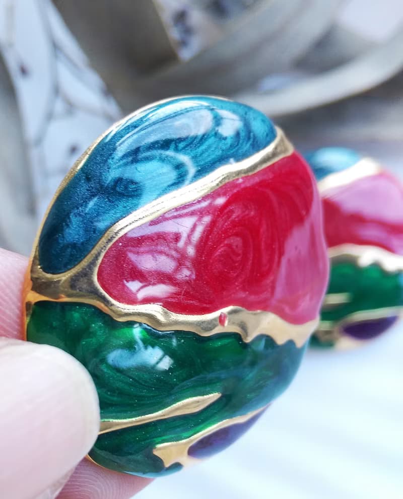 Vintage Jewelry 西洋古董飾品 撞色 復古 針式耳環