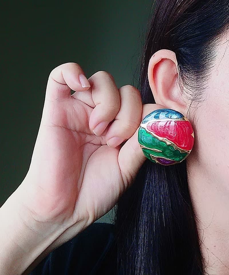 Vintage Jewelry 西洋古董飾品 撞色 復古 針式耳環