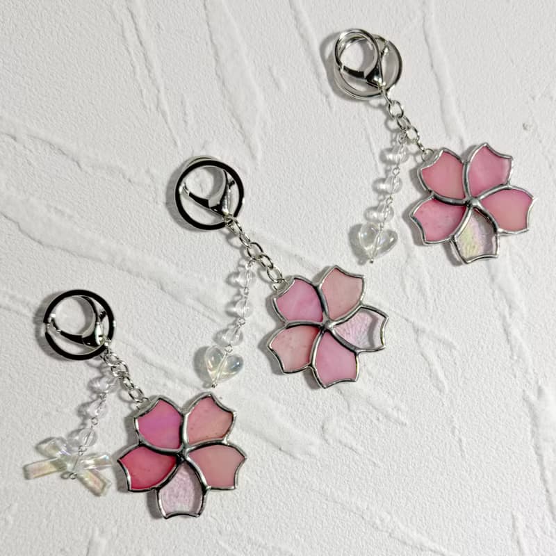 Cherry blossoms Key Ring, Stained glass Keychains, Bag decor, Birthday Gifts