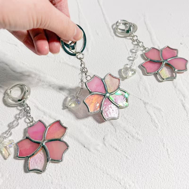 Cherry blossoms Key Ring, Stained glass Keychains, Bag decor, Birthday Gifts