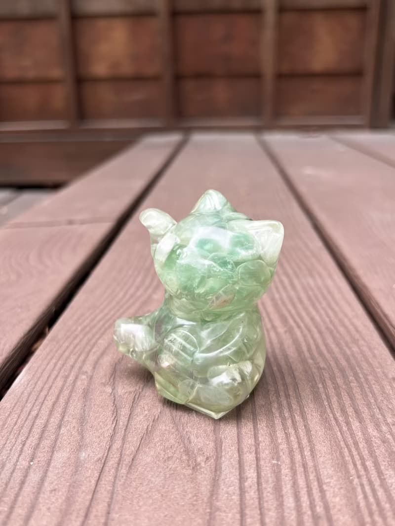 水晶擺飾【招財貓 螢石】開智慧 創意思考 分析能力