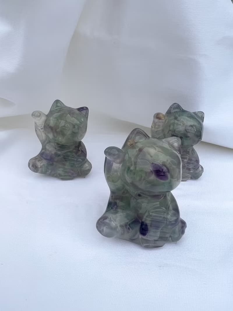 水晶擺飾【招財貓 螢石】開智慧 創意思考 分析能力