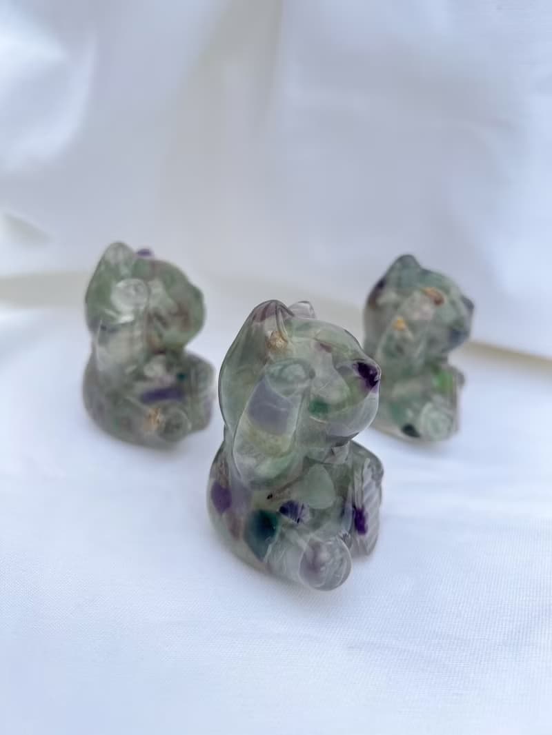 水晶擺飾【招財貓 螢石】開智慧 創意思考 分析能力