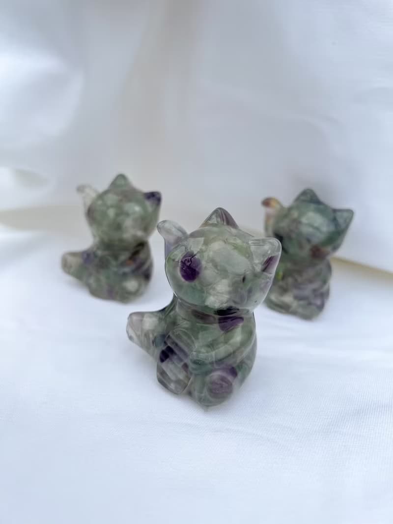 水晶擺飾【招財貓 螢石】開智慧 創意思考 分析能力