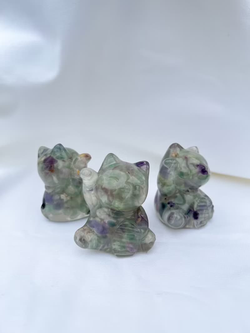 水晶擺飾【招財貓 螢石】開智慧 創意思考 分析能力