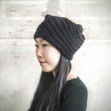 手作編織毛帽~ 黑色條紋立體帽(男女皆可)
