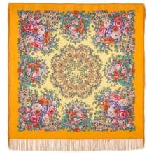Pavlovo Posad Russian Shawl 100% Wool Scarf 125x125 cm Wrap Silk Fringe 1818-2