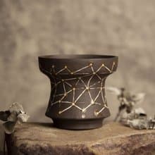 盆∣宇宙星系、黑陶鑲嵌∣局部亮光簡約盆∣塊根植物、多肉、盆缽