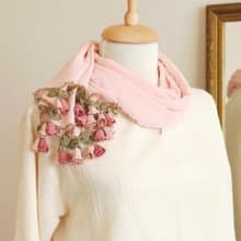 【受注製作】レースの花付き シフォンストール【カンパネラ】ベビーピンク