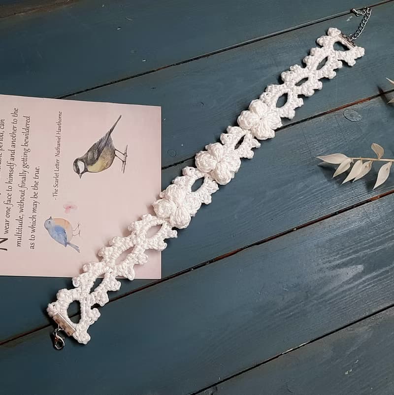 手工編織 空靈系花卉頸鍊。項鍊/choker/脖子飾品/鎖骨鍊/森林系