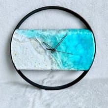 Loft wood Beach wall clock, resin ocean clock with sea shell 壁飾 掛鐘 藍染 女 禮物 入厝禮物