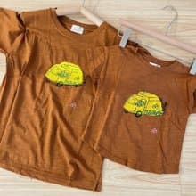 親子裝 你好垃圾車 三色夏日手工印花短袖純棉tshirt