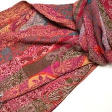 【畢業禮物】喀什米爾水煮羊毛手工刺繡圍巾披肩粉桃紫橘暗花藤