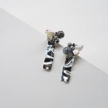 2WAY 銀白波浪方形耳環  925 純銀鍍金耳針/耳夾